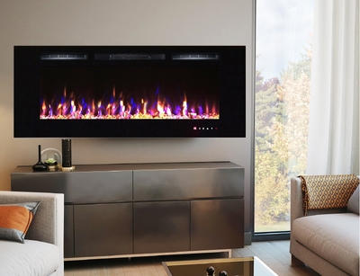 Șemineu electric de perete-incorporabil Heracles, 544x1824x140 mm, 1500W, 3 culori ale flăcărilor, 5 niveluri ale intensității flăcărilor, Bușteni