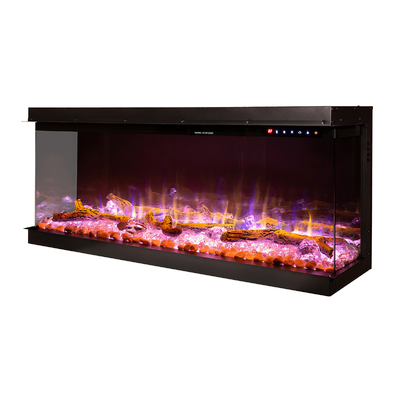 Șemineu electric 3D incorporabil Haiti 60, 533x1524x332 mm, 1500W, peste 100 de combinații de culori, Termostat, Bușteni și cristale