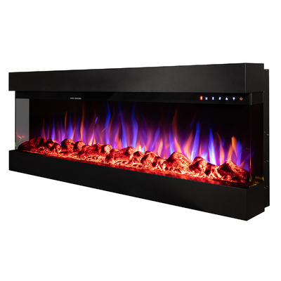 Șemineu electric 3D de perete-incorporabil Dalas 60, 493x1524x200 mm, 1500W, 30 de combinații de culori, Termostat, Bușteni și cristale