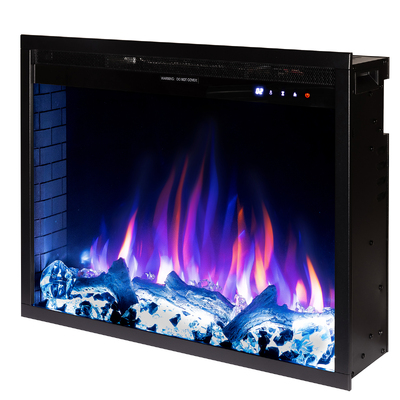 Șemineu electric incorporabil Tomas, 508x646x186.6 mm, 1500W, 50 de combinații de culori, Termostat, Bușteni și cristale