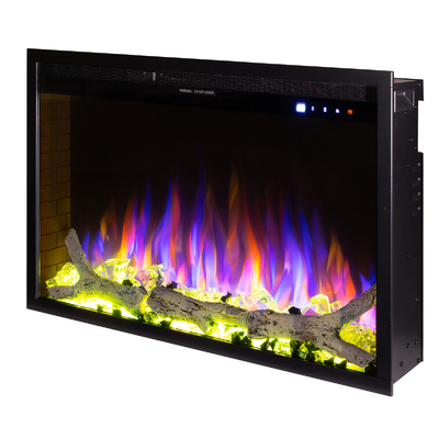 Șemineu electric incorporabil Tomas Maxi, 508x748x186.6 mm, 1500W, 50 de combinații de culori, Termostat, Bușteni și cristale