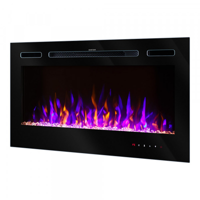 Kamelia recessed and wall mounted electric fireplace, 544x1143x140 mm, 1500W, 3 flame colors, 5 flame brightness levels, Logs and crystals